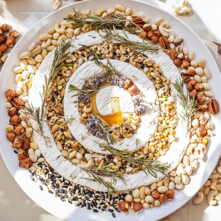 The Labyrinth: a beautifully arranged grazing platter of seeds and nuts surrounding a soft cheese wheel.