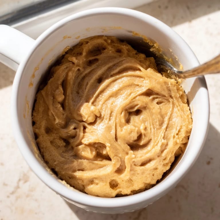 This photo shows a delicious 2-Minute Peanut Butter Mug Cake, perfect for a quick & easy dessert.