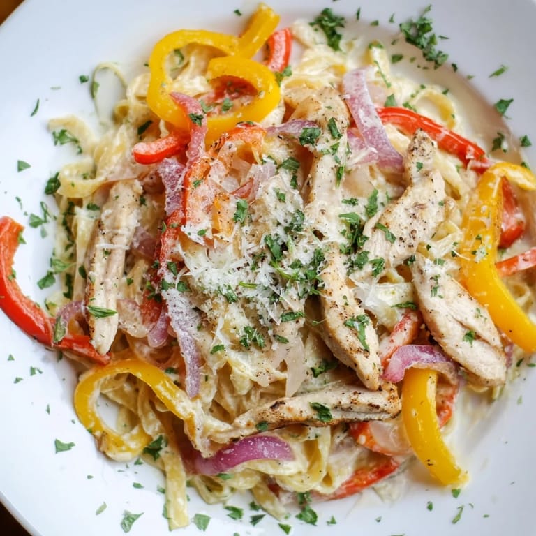 Deliciously seasoned Cajun Chicken Pasta, with vibrant red peppers and a rich, cheesy sauce, ready to eat.