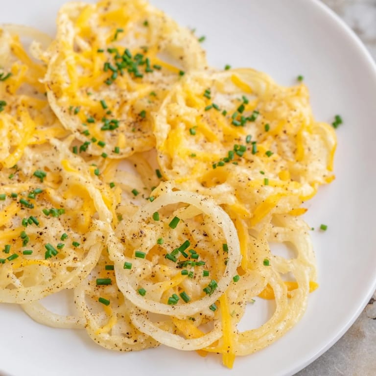Close-up shot shows the browned, crispy texture of homemade onion cheese chips, a delightful vegetarian treat.
