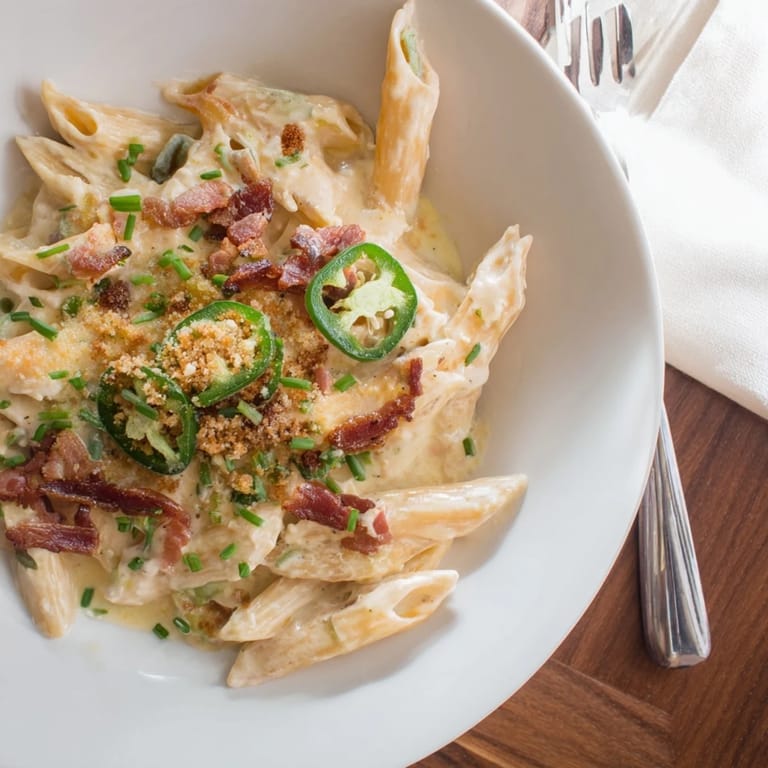 Roasted jalapeños and gooey Monterey Jack cheese swirl through this spicy Jalapeño Popper Pasta for a comforting dinner.