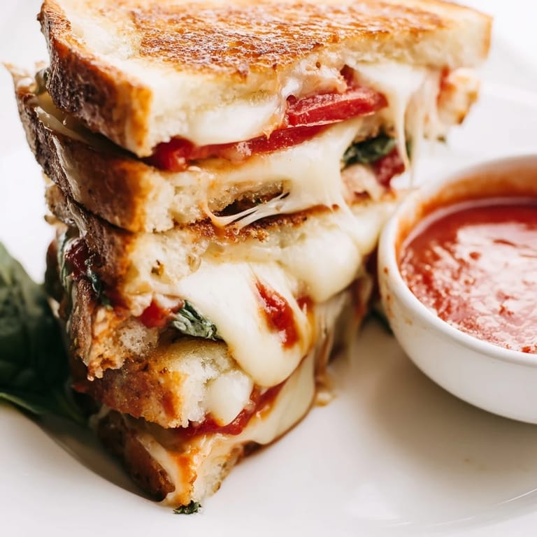 Fresh Caprese Grilled Cheese Dippers feature buttery sourdough, ripe tomatoes, and basil, sliced into strips and paired with a tangy tomato sauce dip.