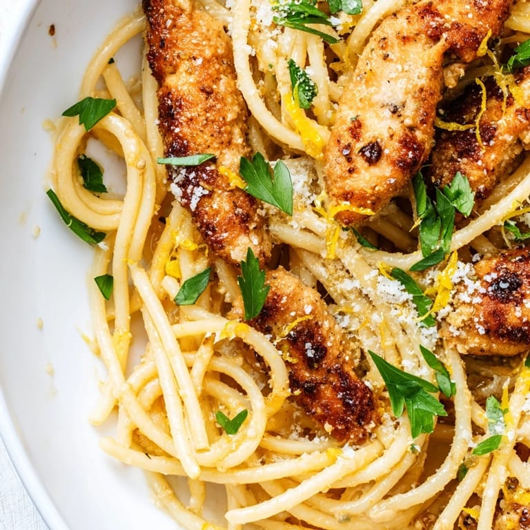 Tender seared chicken meets al dente spaghetti in a glossy, nutty brown butter sauce infused with garlic and lemon.