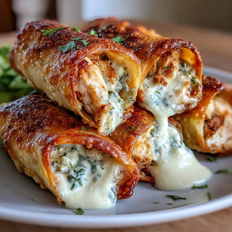 Stacked Mini Chicken Chimis on a rustic wooden board, garnished with fresh cilantro and lime wedges.