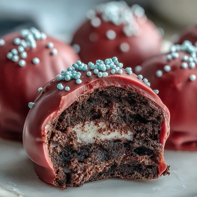 Easy homemade Oreo Truffle Balls with Pink Candy Coating topped with sprinkles, ready to serve chilled.