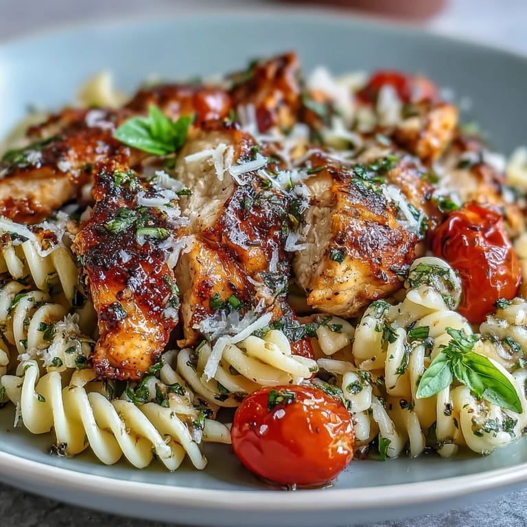 Juicy cherry tomatoes and golden-seared chicken mingle with penne, fresh mozzarella, basil, and balsamic in a steamy skillet for a weeknight Italian-American dinner.