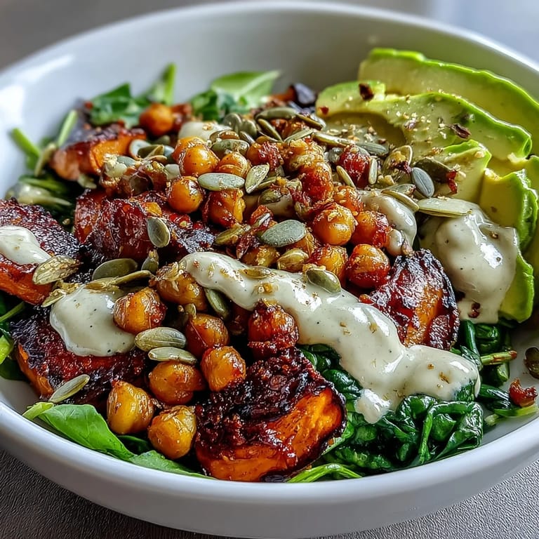 Golden roasted sweet potatoes and chickpeas shine in this wholesome, colorful bowl, garnished with fresh cilantro and creamy avocado.