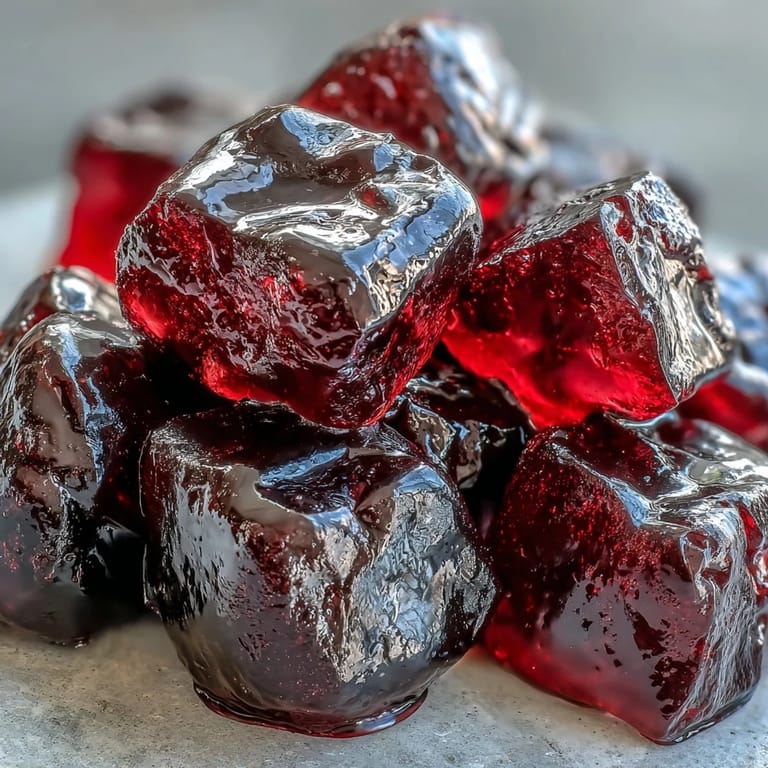A tray of freshly cut black currant and licorice chewy candies, arranged on parchment paper with a sprinkle of cornstarch coating.