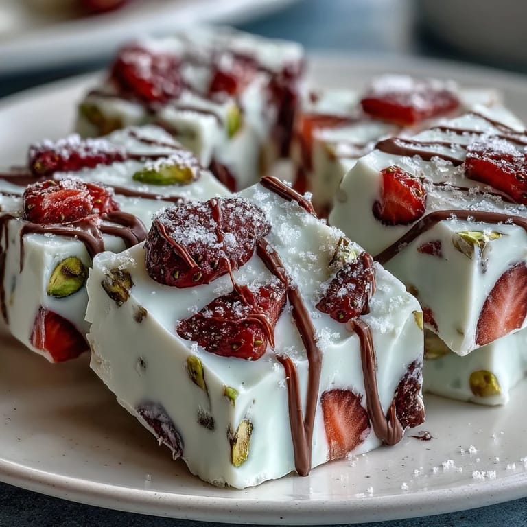 A colorful frozen treat of strawberry-topped yogurt with a pistachio crunch, perfect for sharing with loved ones.