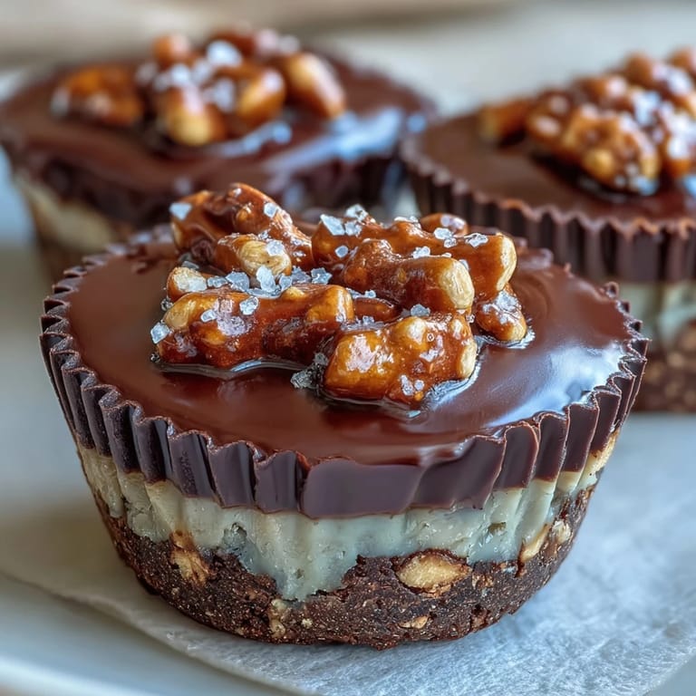 Decadent homemade peanut butter cups with pretzel crunch, rich chocolate coating, and creamy peanut butter center for the perfect treat.