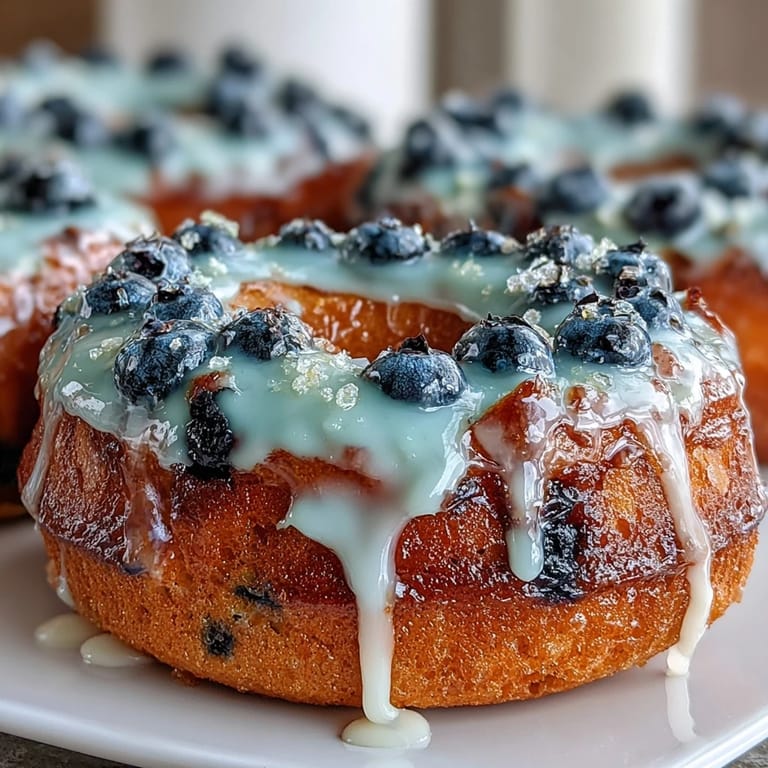 Golden-brown blueberry protein bagels topped with tangy lemon glaze, bursting with juicy berries.  