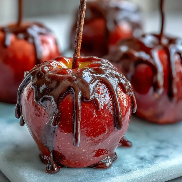 A nostalgic American treat, crisp Granny Smith apples coated in vibrant red candy shell and finished with delicate white chocolate drizzle.  