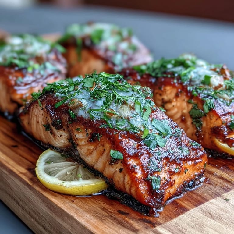 Smoky Cedar Plank Salmon with Lemon Dill, garnished with lemon slices and dill sprigs for a vibrant summer dish.