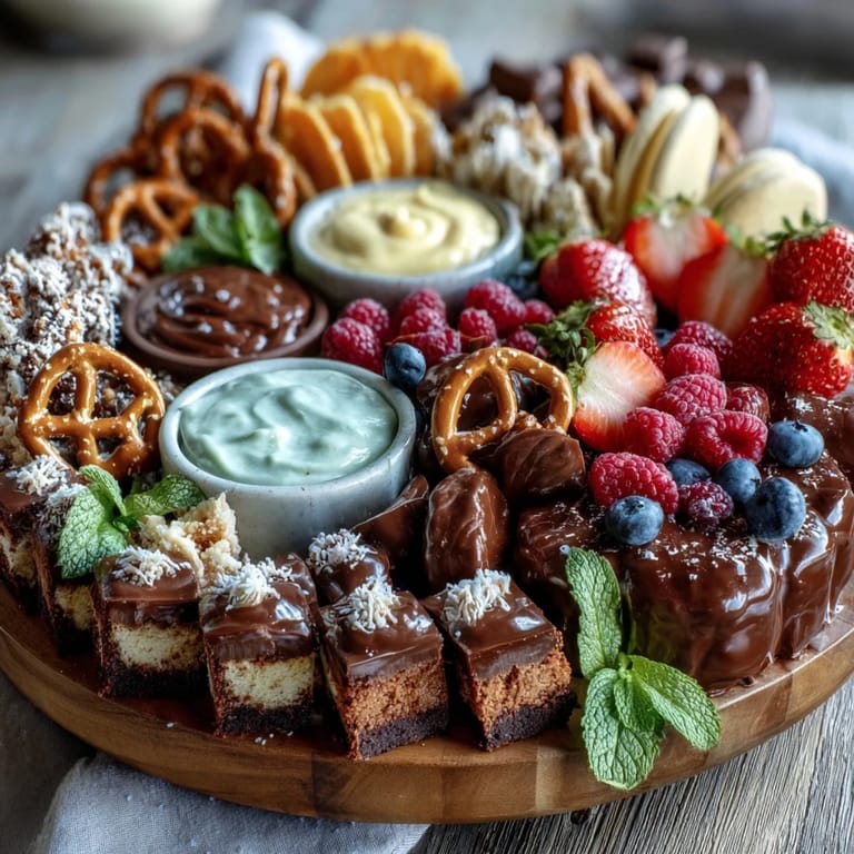 Grad Party Dessert Board with Mini Treats and Cake Slices: Vibrant assortment of mini treats and colorful cake slices arranged on a wooden board, ideal for graduation parties and dessert buffets.