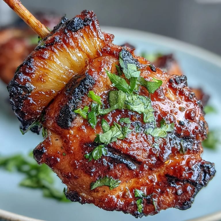Enjoy these vibrant Grilled Chicken Al Pastor skewers with fresh cilantro garnish.