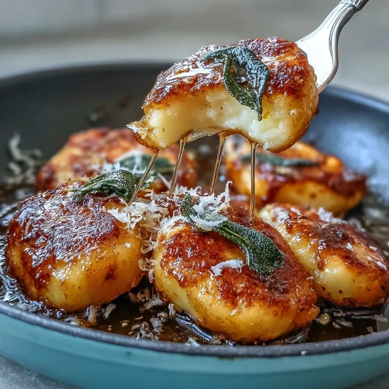 Plump gnocchi swimming in a glossy brown butter sauce, garnished with fresh sage and lemon zest, ready to serve for four.