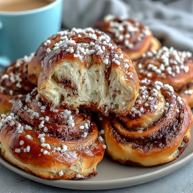 Fluffy, twisted Swedish cardamom buns dusted with crunchy sugar, perfect for coffee.