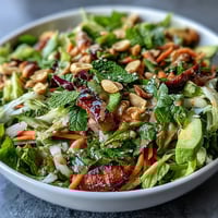 Fresh vegan spring roll salad with peanut dressing, loaded with colorful veggies and herbs.  