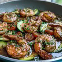 Vibrant one-pan lemon butter shrimp with zucchini and juicy tomatoes, roasted to perfection for a quick healthy dinner.  