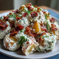 Memorial Day Potato Salad with crispy bacon and fresh dill, a picnic favorite.